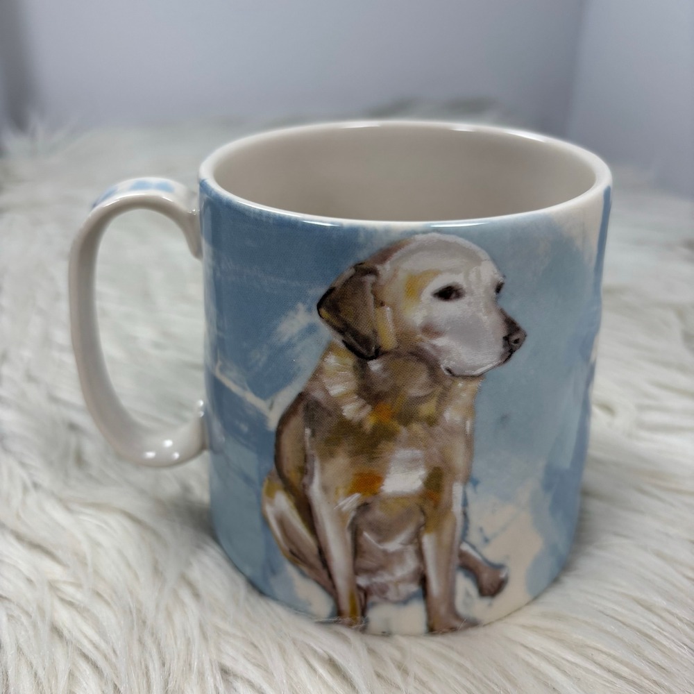 Sally Muir for Anthropologie Dog-a-Day Golden Retriever Mug Blue Cup Coffeee